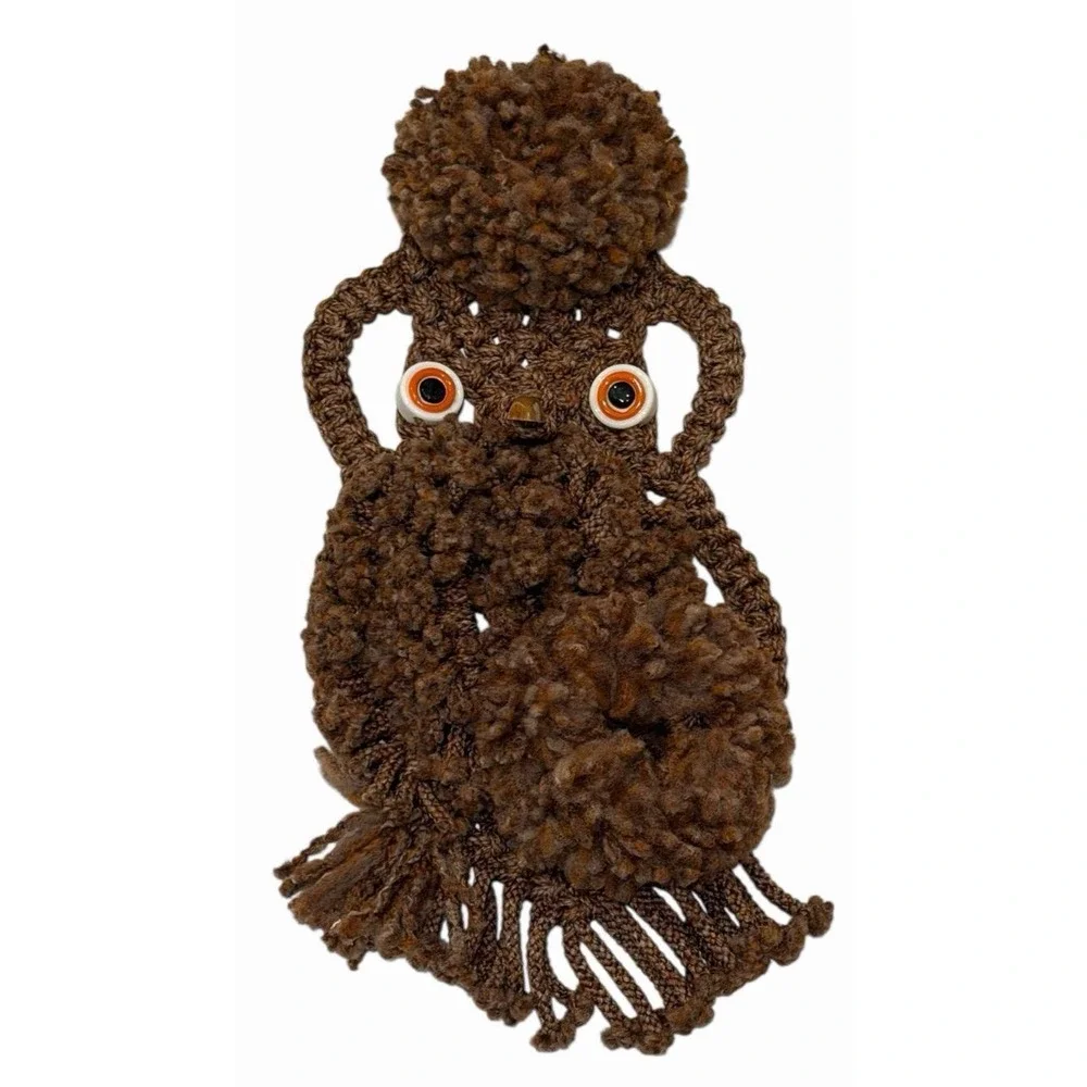 Vintage Macrame Owl Wall Hanging Decor Woodland Boho Retro Handmade MCM 70s